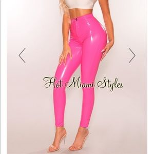 Pink latex Stretchy High Waist Pants